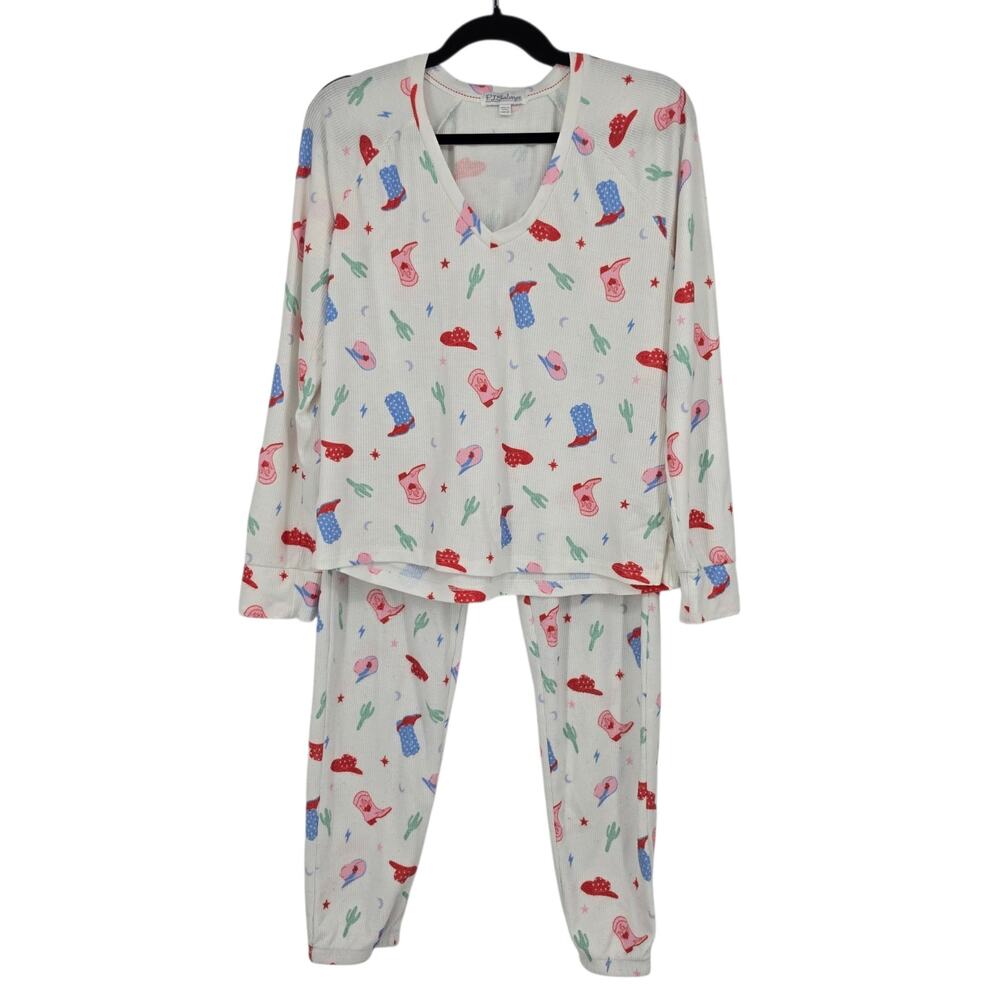 P.J. Salvage White Western Cowgirl America Thermal Long Sleeve Pajama Set Size S